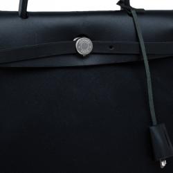 Pre Owned Hermes Beige/Black Canvas and Vache Calfskin Leather 2-in-1 Herbag PM Bag