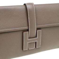 Pre Owned Hermes Brown Epsom Leather Jige Clutch