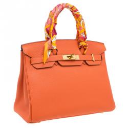 hermes orange bag with scarf