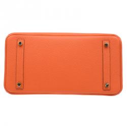 Pre Owned Hermes Orange Togo Leather Gold Hardware Birkin 30 Bag with Twilly Scarf