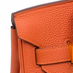 Pre Owned Hermes Orange Togo Leather Gold Hardware Birkin 30 Bag with Twilly Scarf