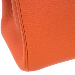Pre Owned Hermes Orange Togo Leather Gold Hardware Birkin 30 Bag with Twilly Scarf
