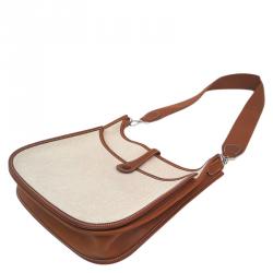 Pre Owned Hermes Bi Color Toile Canvas/Leather Evelyne II PM Bag