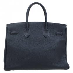 Hermes Noir Fjord Leather Palladium Hardware Birkin 35 Bag
