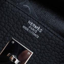 Hermes Noir Fjord Leather Palladium Hardware Birkin 35 Bag