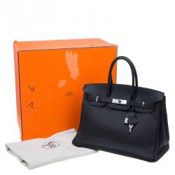 Hermes Noir Fjord Leather Palladium Hardware Birkin 35 Bag