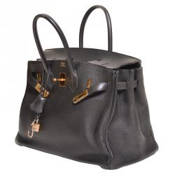 Hermes Noir Taurillon Clemence Leather Gold Hardware Birkin 35 Bag