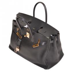 Hermes Noir Taurillon Clemence Leather Gold Hardware Birkin 35 Bag