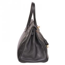 Hermes Noir Taurillon Clemence Leather Gold Hardware Birkin 35 Bag