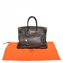 Hermes Noir Taurillon Clemence Leather Gold Hardware Birkin 35 Bag