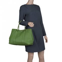 Pre Owned Hermes Green Pelouse Togo Leather Garden Party MM Tote
