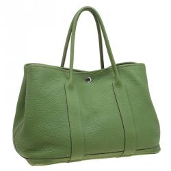 Pre Owned Hermes Green Pelouse Togo Leather Garden Party MM Tote