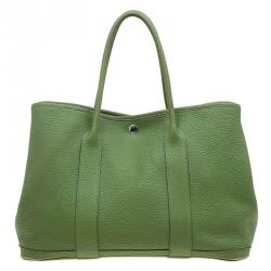 Pre Owned Hermes Green Pelouse Togo Leather Garden Party MM Tote
