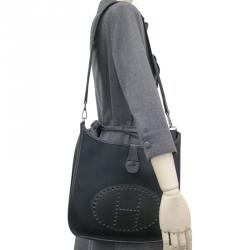 Pre Owned Hermes  Chevron/Swift Black Toile Evelyne I PM Shoulder Bag