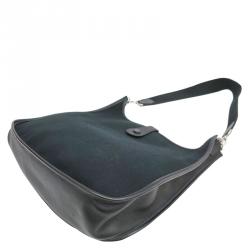 Pre Owned Hermes  Chevron/Swift Black Toile Evelyne I PM Shoulder Bag