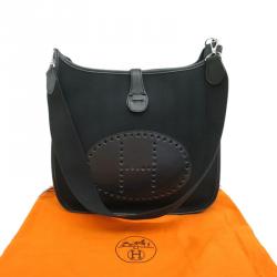 Pre Owned Hermes  Chevron/Swift Black Toile Evelyne I PM Shoulder Bag