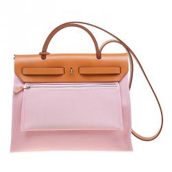 Hermes Pink Canvas Vacheta Leather Herbag Zip 31 Bag