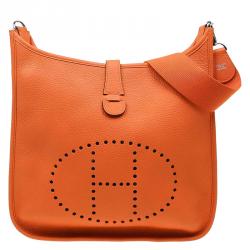 Hermes Orange Taurillion Clemence Leather Evelyne I GM Bag Hermes