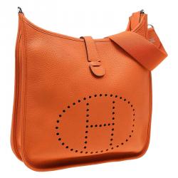 مملوكة مسبقًا حقيبة هيرمس إيفيلين III جلد كليمنس برتقالي GM