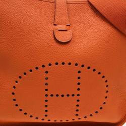 مملوكة مسبقًا حقيبة هيرمس إيفيلين III جلد كليمنس برتقالي GM