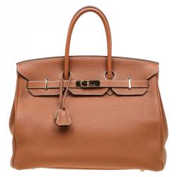 Pre Owned Hermes Brown Togo Leather Gold Hardware Birkin 35 Bag