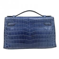 Hermes Blue Niloticus Crocodile Palladium Kelly Pochette