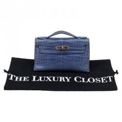 Hermes Blue Niloticus Crocodile Palladium Kelly Pochette