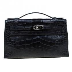 Hermes Black Alligator Palladium Kelly Pochette