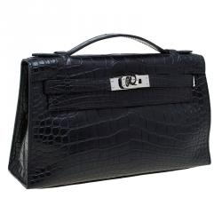 Hermes Black Alligator Palladium Kelly Pochette