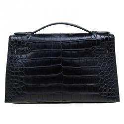 Hermes Black Alligator Palladium Kelly Pochette