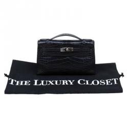 Hermes Black Alligator Palladium Kelly Pochette