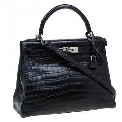 Pre Owned Hermes Black Niloticus Crocodile Palladium Hardware Kelly Retourne 28 Bag