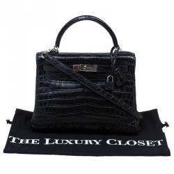 Pre Owned Hermes Black Niloticus Crocodile Palladium Hardware Kelly Retourne 28 Bag