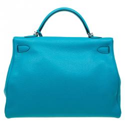 Pre Owned Hermes Turquoise Clemence Leather Palladium Hardware Kelly Retourne 40 Bag