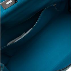 Pre Owned Hermes Turquoise Clemence Leather Palladium Hardware Kelly Retourne 40 Bag