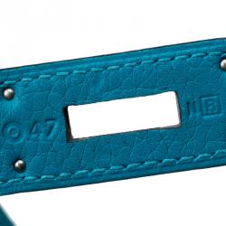 Pre Owned Hermes Turquoise Clemence Leather Palladium Hardware Kelly Retourne 40 Bag