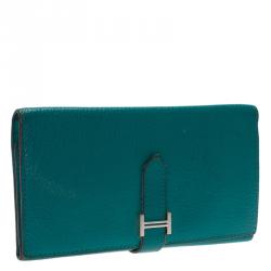 Pre Owned Hermes Green Chevre Bearn Gusset Tri-Fold Wallet