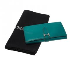 Pre Owned Hermes Green Chevre Bearn Gusset Tri-Fold Wallet