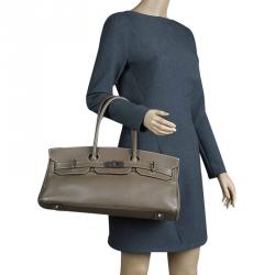 Hermes Etain Clemence Leather Palladium Hardware Shoulder Birkin 42 Bag
