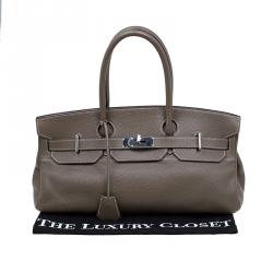 Hermes Etain Clemence Leather Palladium Hardware Shoulder Birkin 42 Bag