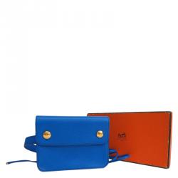Pre Owned Hermes  Blue Couchevel Pochette Green Bumbag