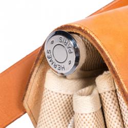 Hermes Beige and Orange Canvas and Vache Calfskin Leather Herbag GM Bag