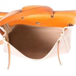 Hermes Beige and Orange Canvas and Vache Calfskin Leather Herbag GM Bag
