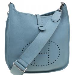Pre Owned Hermes Blue Jean Clemence Leather Evelyne III PM Bag