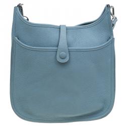 Pre Owned Hermes Blue Jean Clemence Leather Evelyne III PM Bag