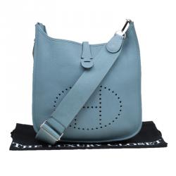 Pre Owned Hermes Blue Jean Clemence Leather Evelyne III PM Bag