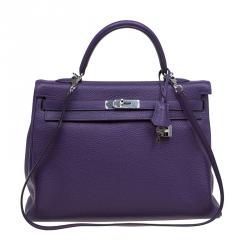 Pre Owned Hermes Purple Clemence Leather Palladium Hardware Kelly Retourne 35 Bag
