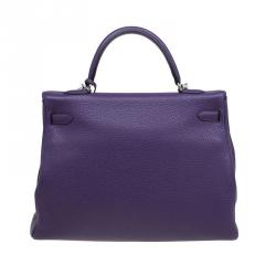 Pre Owned Hermes Purple Clemence Leather Palladium Hardware Kelly Retourne 35 Bag