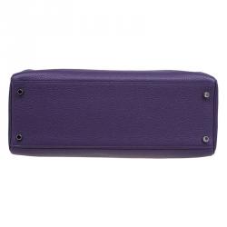 Pre Owned Hermes Purple Clemence Leather Palladium Hardware Kelly Retourne 35 Bag