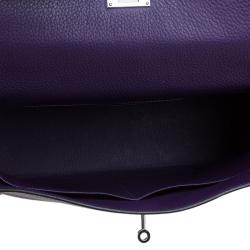 Pre Owned Hermes Purple Clemence Leather Palladium Hardware Kelly Retourne 35 Bag